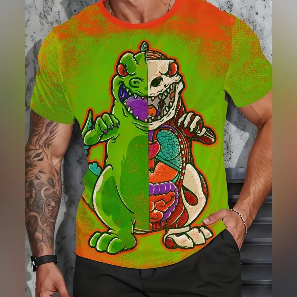 Men's Graphic Dino Print T-Shirt 🦖 Vibrant, Colorful, Fun Novelty Tee Size XXL - Picture 2 of 7